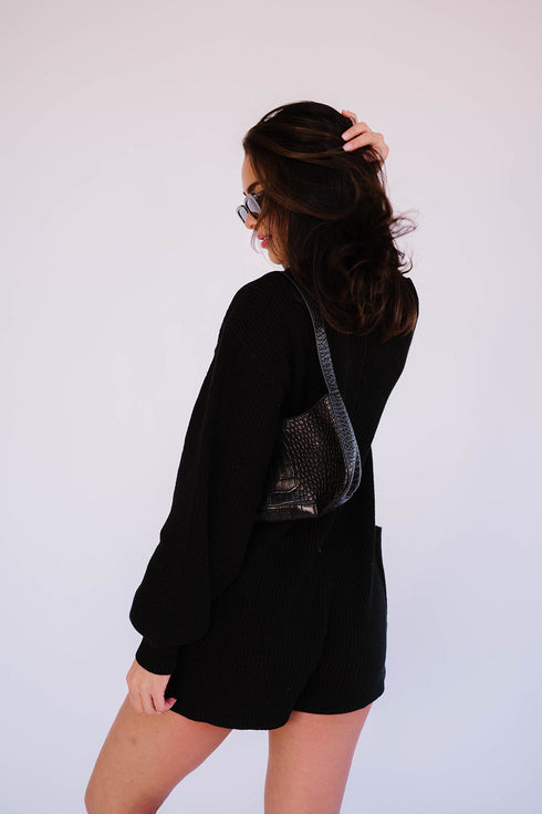 Picnic Date Knit Romper// Black